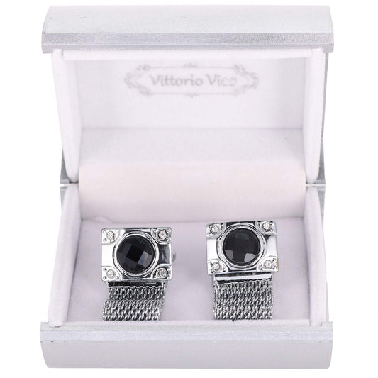 Vittorio Vico Colorful Crystal Chain Cufflinks in Gift Box - Suits You Sir - Brown and Silver -