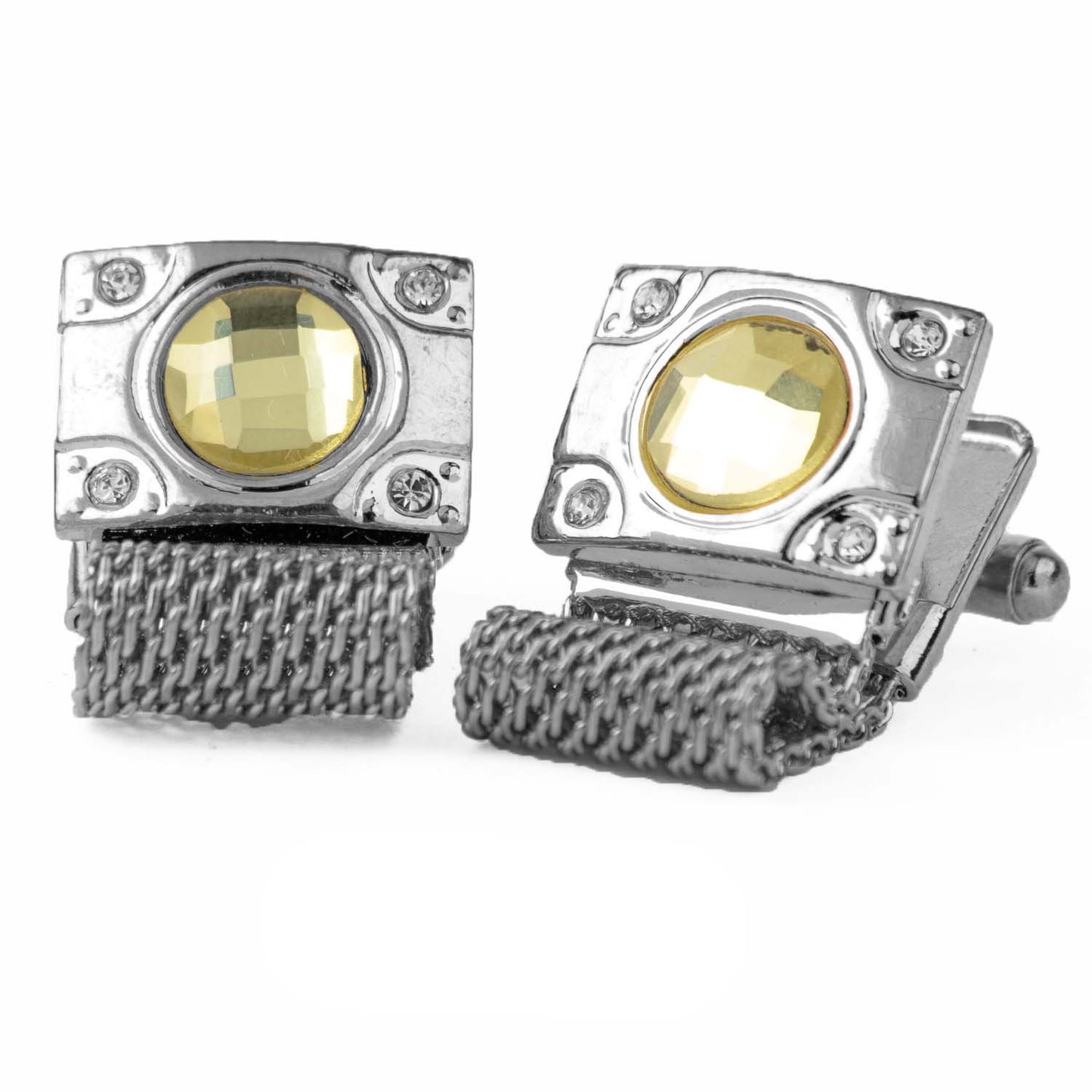 Vittorio Vico Colorful Crystal Chain Cufflinks in Gift Box - Suits You Sir - Brown and Silver -