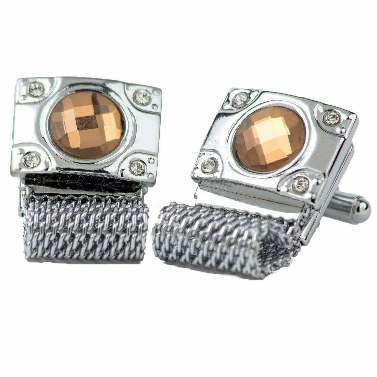 Vittorio Vico Colorful Crystal Chain Cufflinks in Gift Box - Suits You Sir - Brown and Silver -