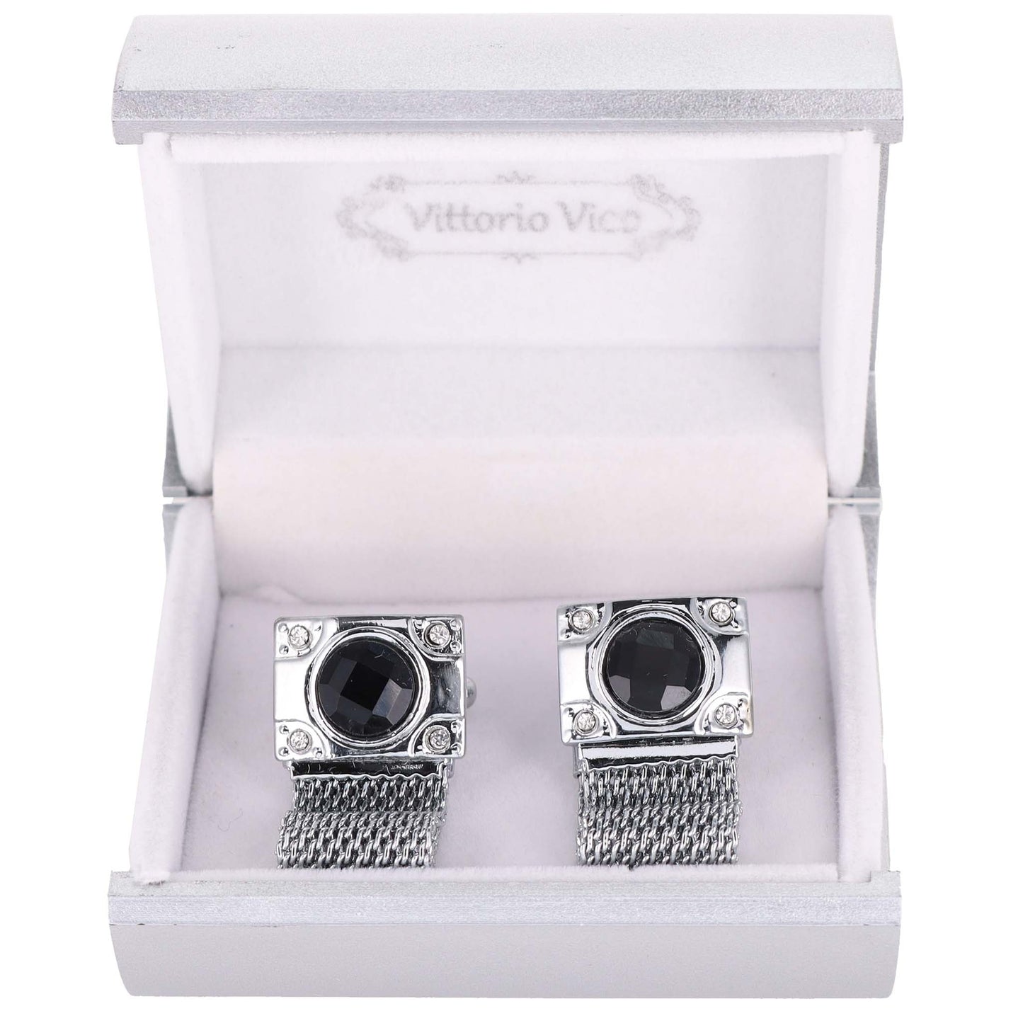 Vittorio Vico Colorful Crystal Chain Cufflinks in Gift Box - Suits You Sir - Brown and Silver -