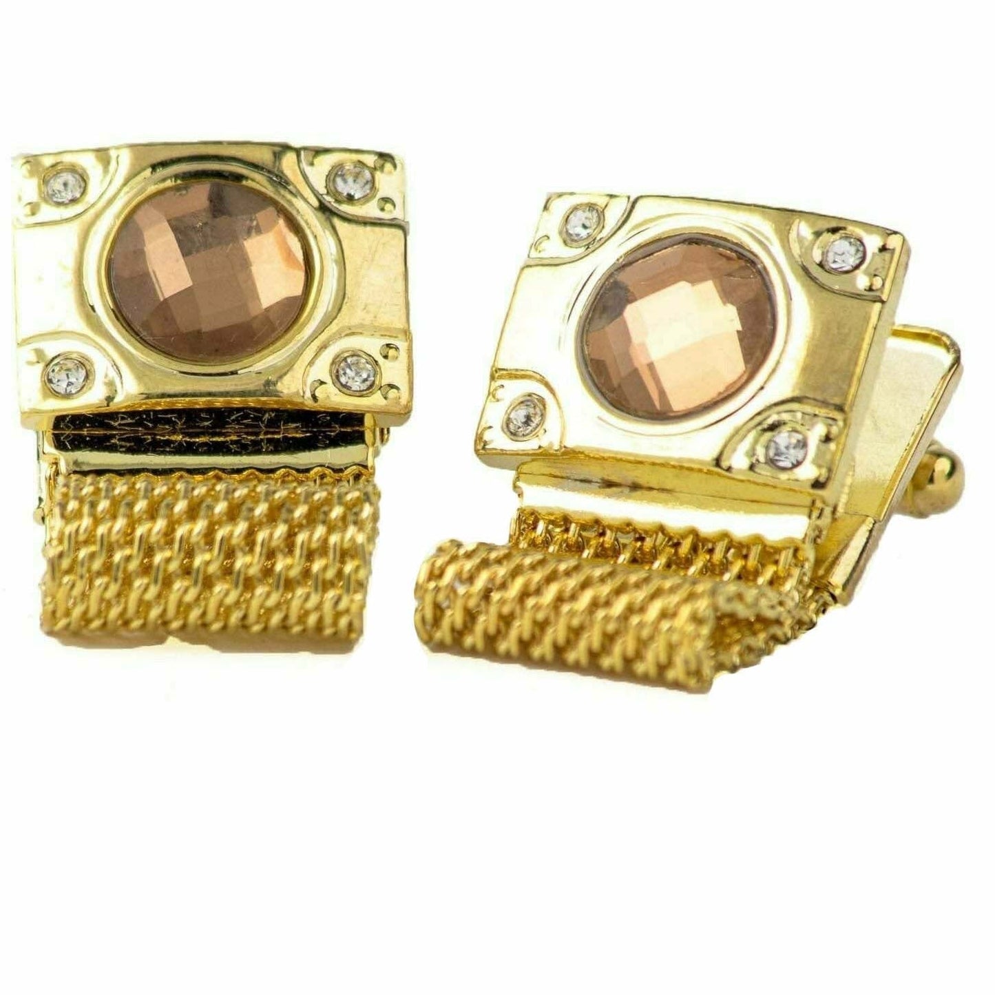 Vittorio Vico Colorful Crystal Chain Cufflinks in Gift Box - Suits You Sir - Brown and Silver -