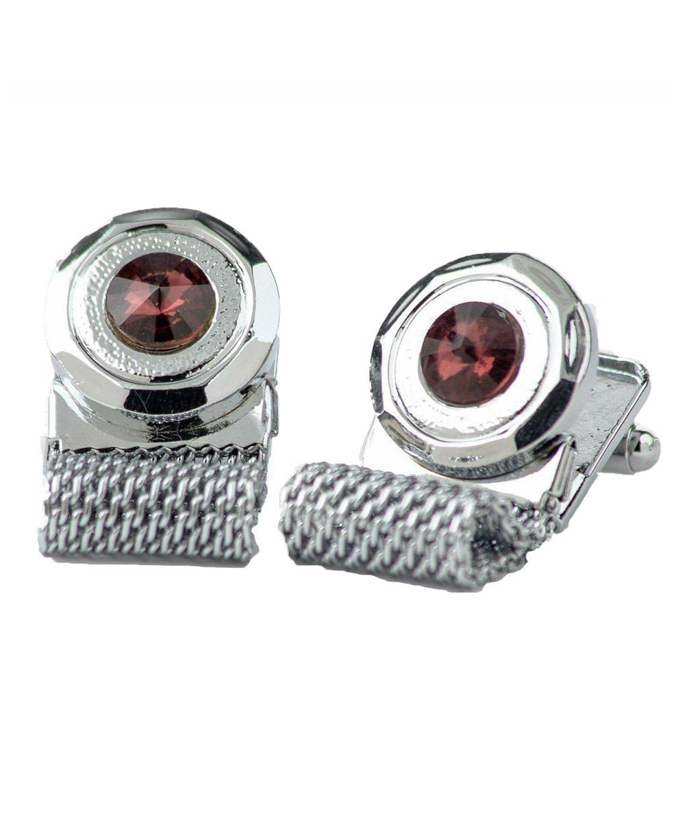 Vittorio Vico Colorful Crystal Chain Cufflinks in Gift Box - Suits You Sir - Burgundy and Silver -