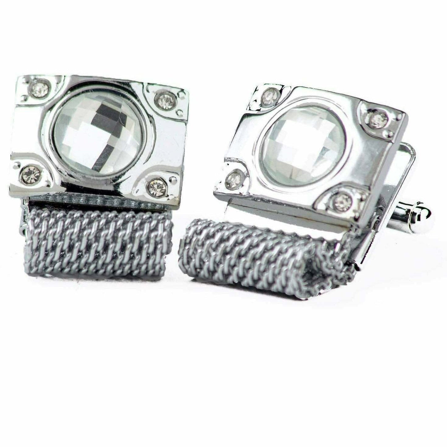 Vittorio Vico Colorful Crystal Chain Cufflinks in Gift Box - Suits You Sir - Clear and Silver -