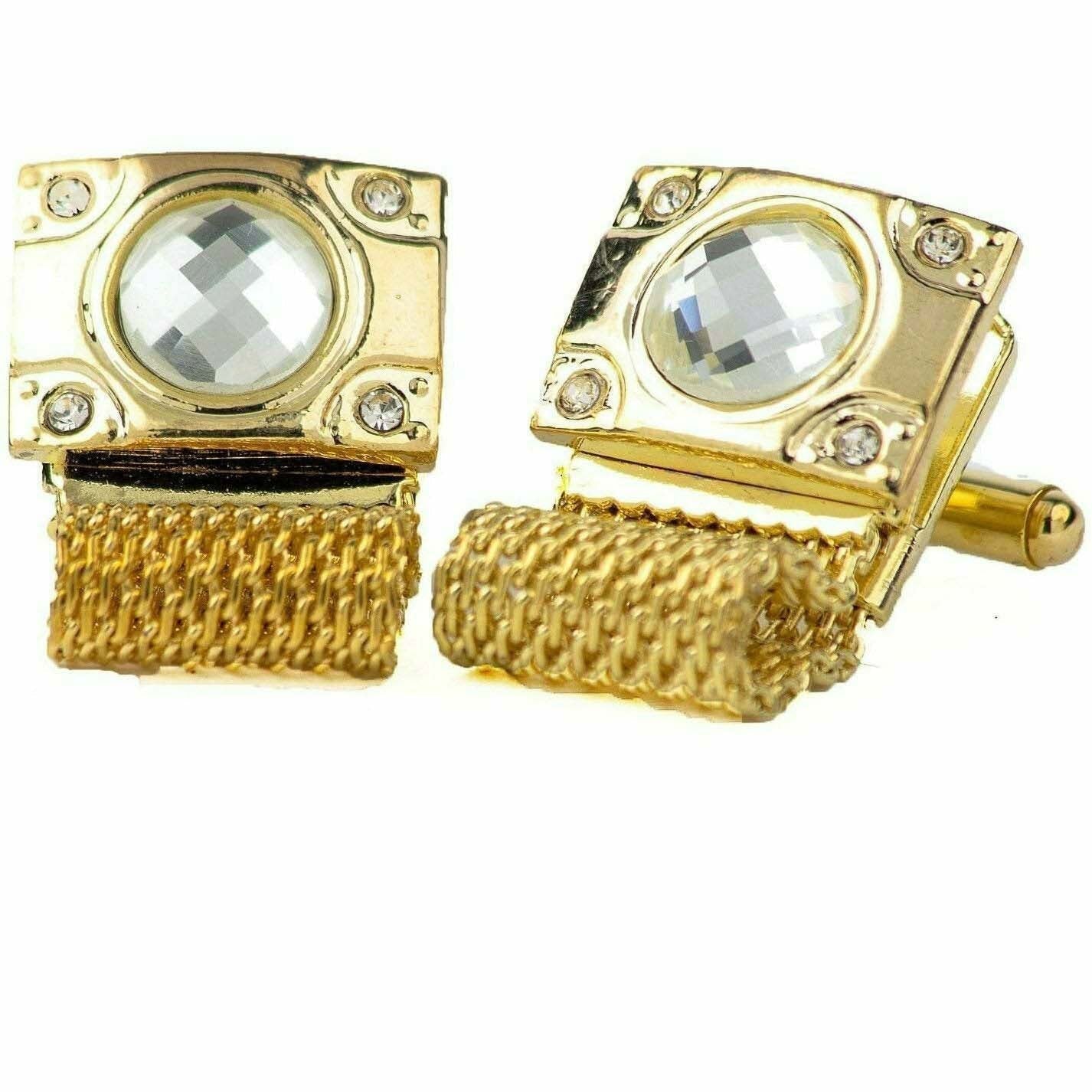 Vittorio Vico Colorful Crystal Chain Cufflinks in Gift Box - Suits You Sir - Clear and Silver -
