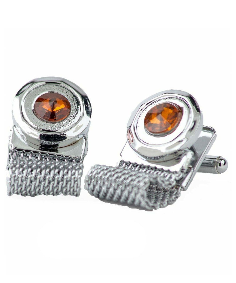 Vittorio Vico Colorful Crystal Chain Cufflinks in Gift Box - Suits You Sir - Orange and Silver -