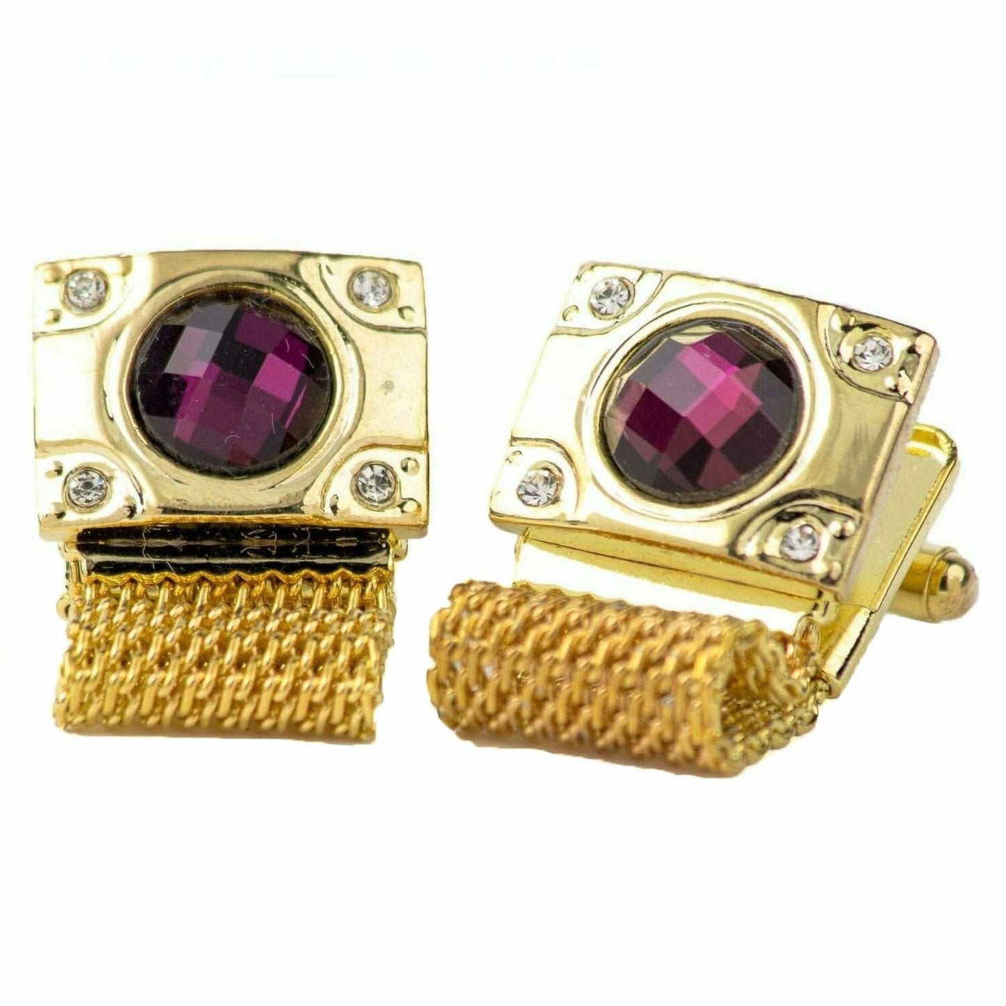 Vittorio Vico Colorful Crystal Chain Cufflinks in Gift Box - Suits You Sir - Purple and Silver -