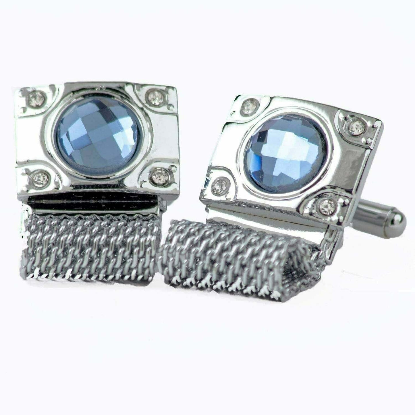 Vittorio Vico Colorful Crystal Chain Cufflinks in Gift Box - Suits You Sir - Royal Blue and Silver -