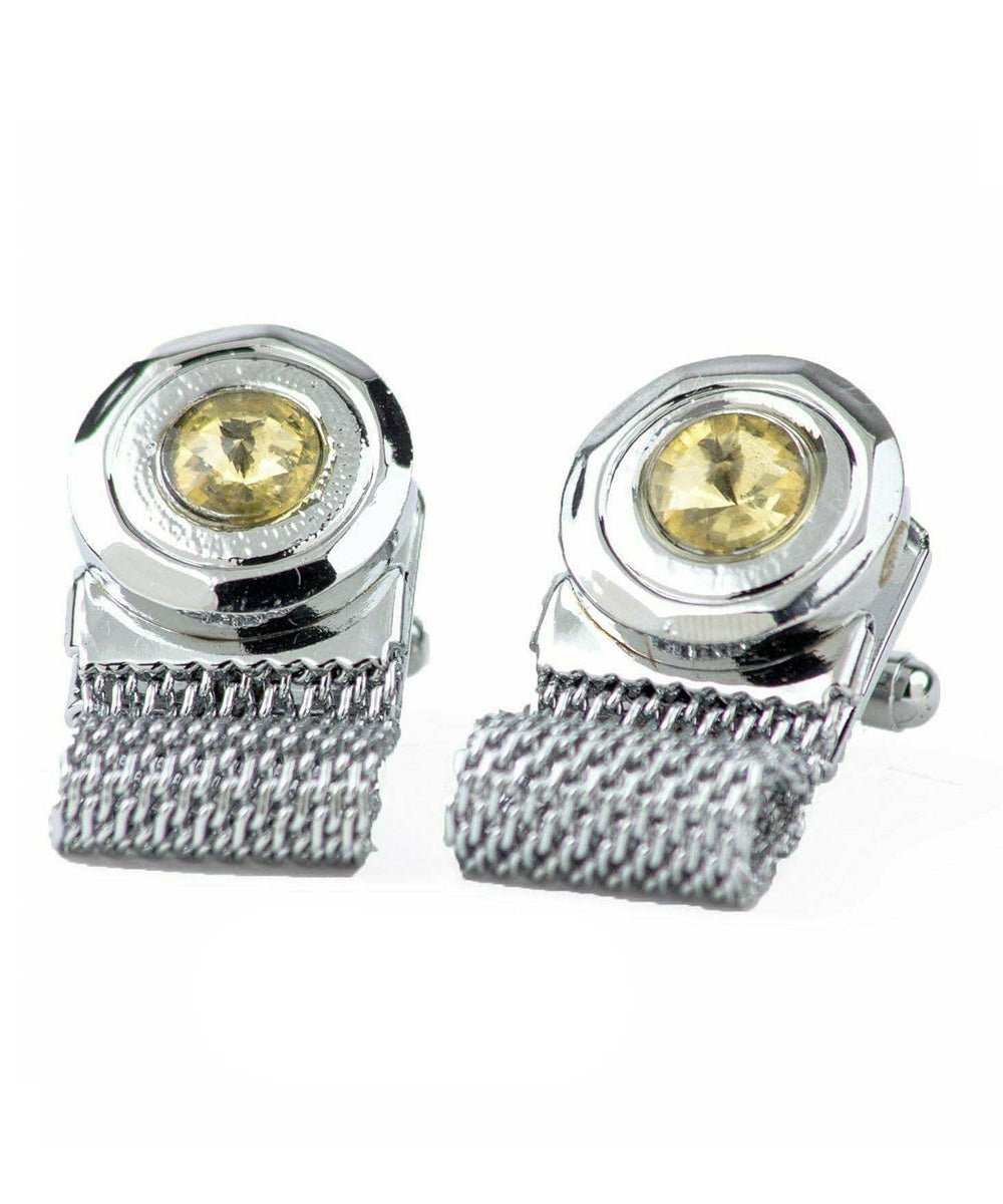 Vittorio Vico Colorful Crystal Chain Cufflinks in Gift Box - Suits You Sir - Yellow and Silver -