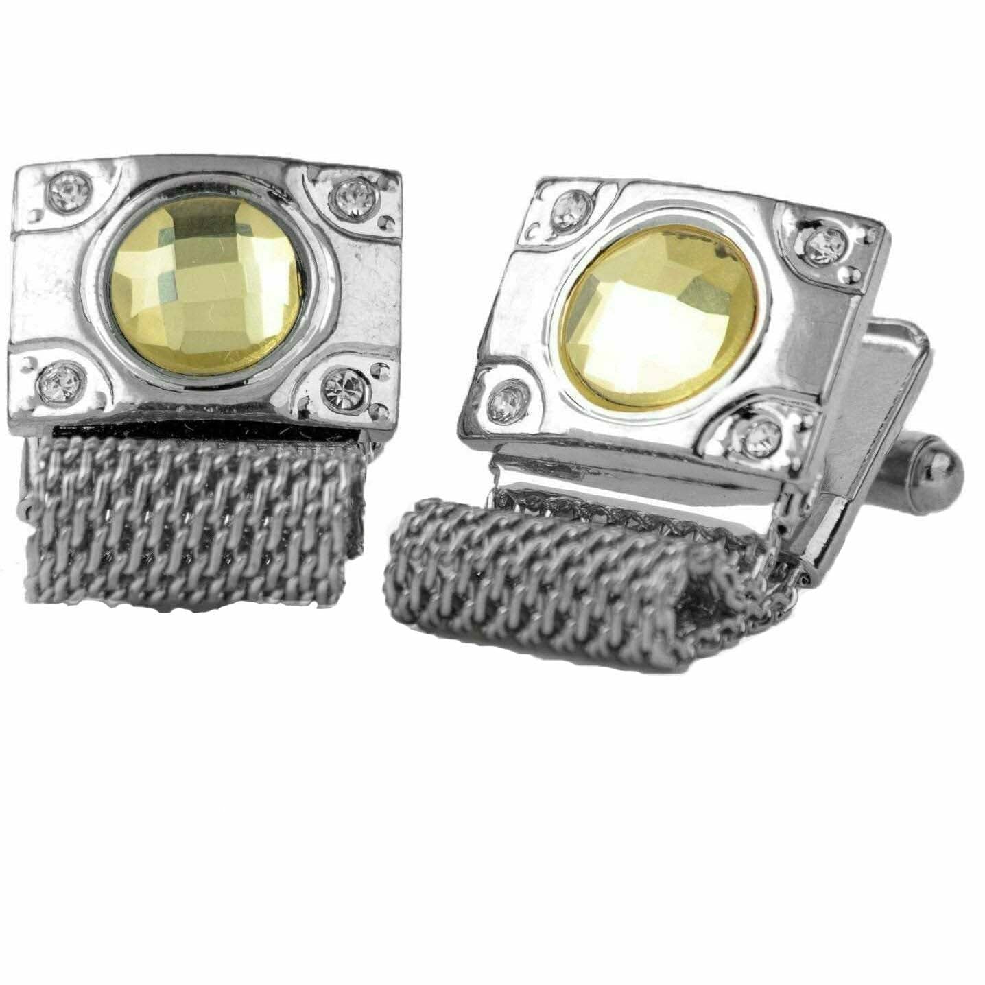 Vittorio Vico Colorful Crystal Chain Cufflinks in Gift Box - Suits You Sir - Yellow and Silver -