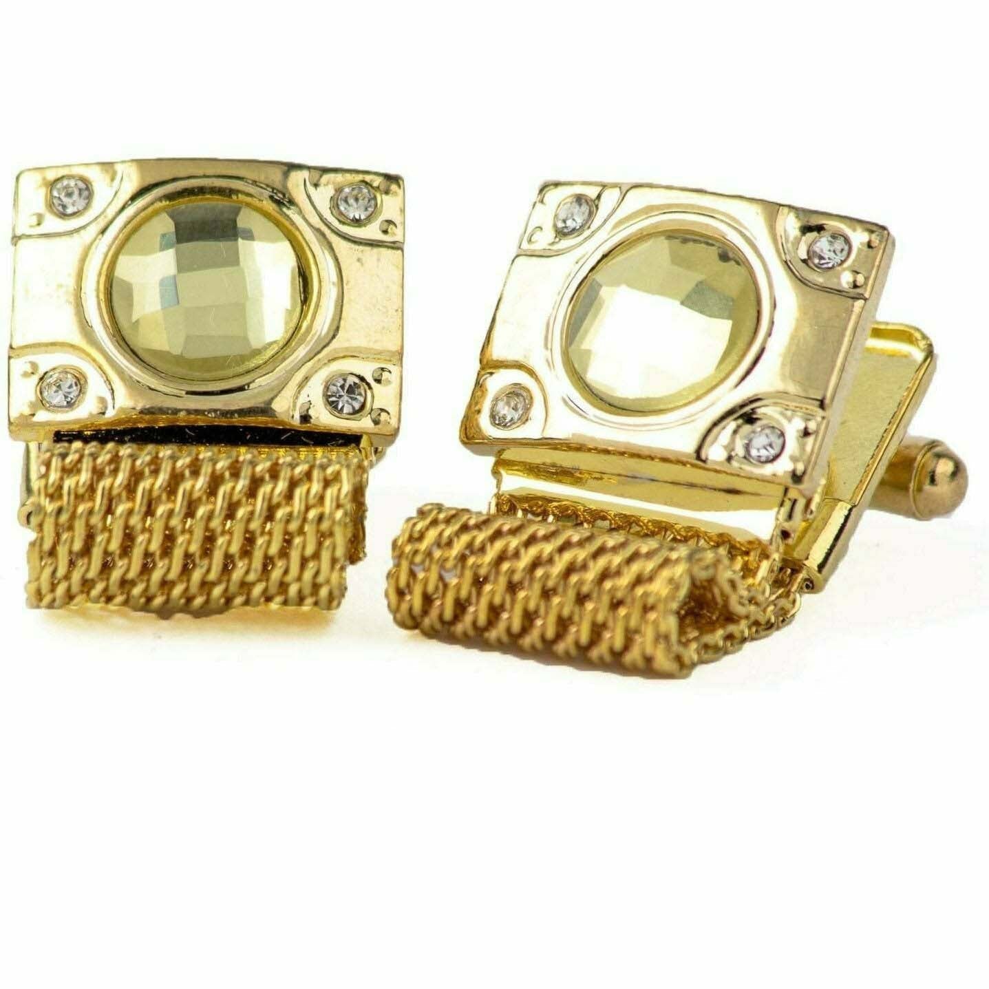 Vittorio Vico Colorful Crystal Chain Cufflinks in Gift Box - Suits You Sir - Yellow and Silver -
