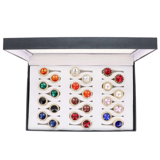 Vittorio Vico Custom Selection Button Covers with Assorted Crystal Colorstones in Presentation Box: 24 Pack - Suits You Sir - Gold - 24