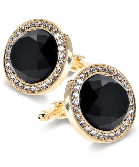 Vittorio Vico Discus Crystal Colorstone Bling Cufflinks: CL11XX Series - Suits You Sir - Black and Gold -