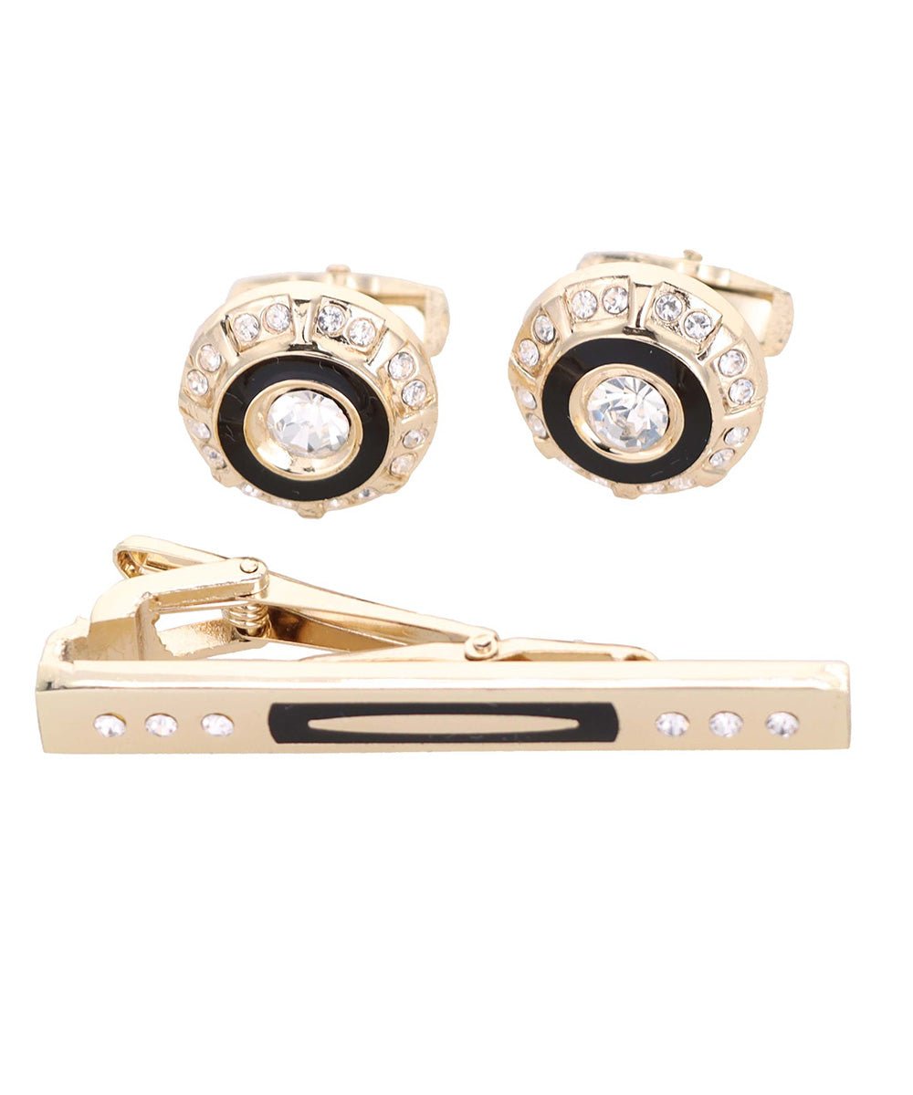 Vittorio Vico Gold Rhinestone Cufflinks & Tie Bar Set in Gift Box - Suits You Sir - CR - 035 -