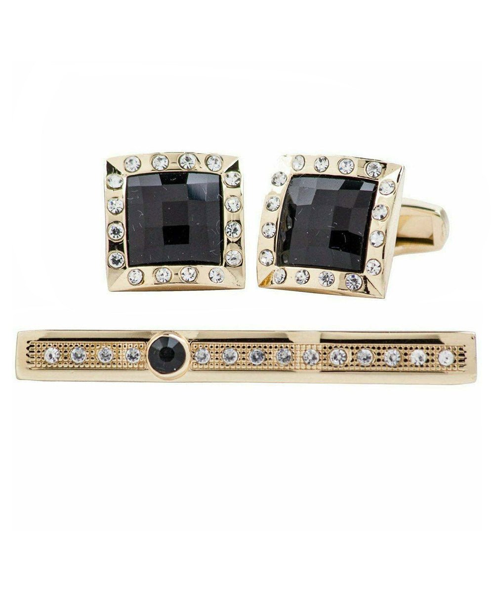 Vittorio Vico Gold Rhinestone Cufflinks & Tie Bar Set in Gift Box - Suits You Sir - CR - 037 -