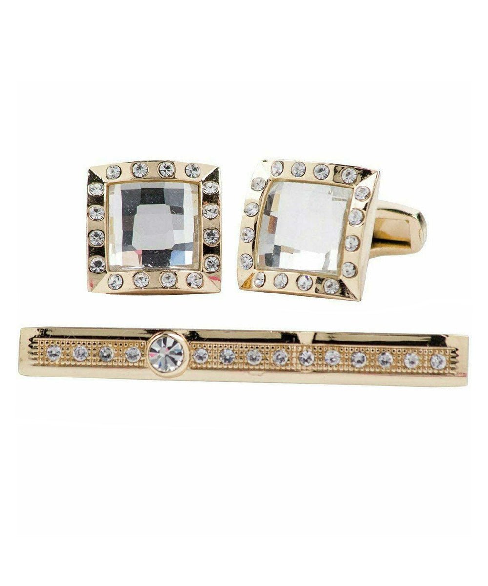Vittorio Vico Gold Rhinestone Cufflinks & Tie Bar Set in Gift Box - Suits You Sir - CR - 038 -