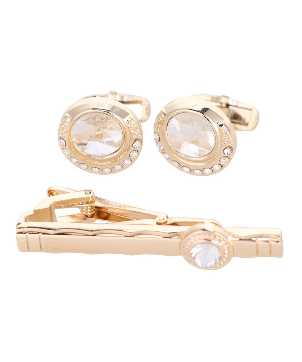 Vittorio Vico Gold Rhinestone Cufflinks & Tie Bar Set in Gift Box - Suits You Sir - CR - 042 -
