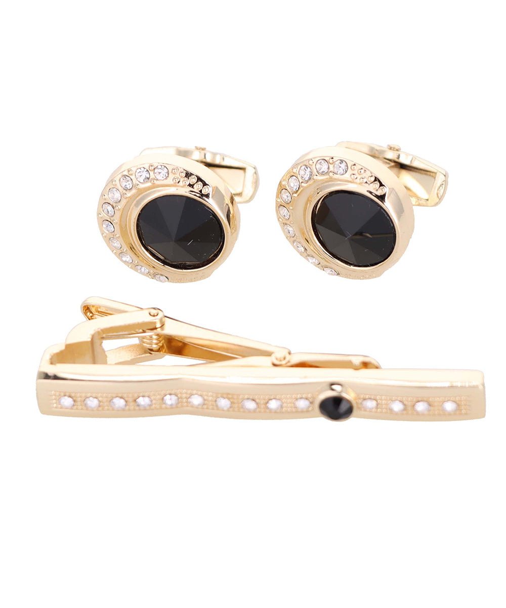Vittorio Vico Gold Rhinestone Cufflinks & Tie Bar Set in Gift Box - Suits You Sir - CR - 044 -