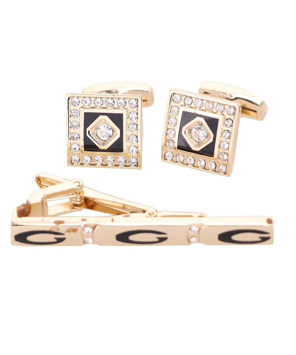 Vittorio Vico Gold Rhinestone Cufflinks & Tie Bar Set in Gift Box - Suits You Sir - CR - 048 -