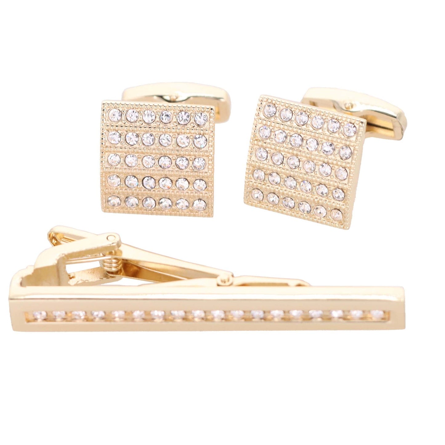 Vittorio Vico Gold Rhinestone Cufflinks & Tie Bar Set in Gift Box - Suits You Sir - CR - 050 -