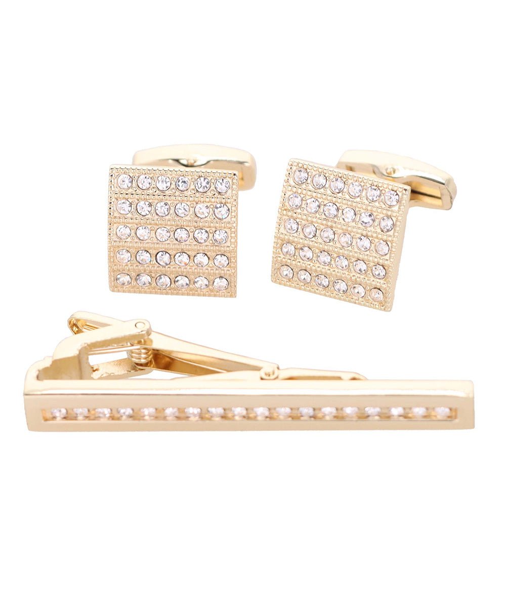 Vittorio Vico Gold Rhinestone Cufflinks & Tie Bar Set in Gift Box - Suits You Sir - CR - 050 -