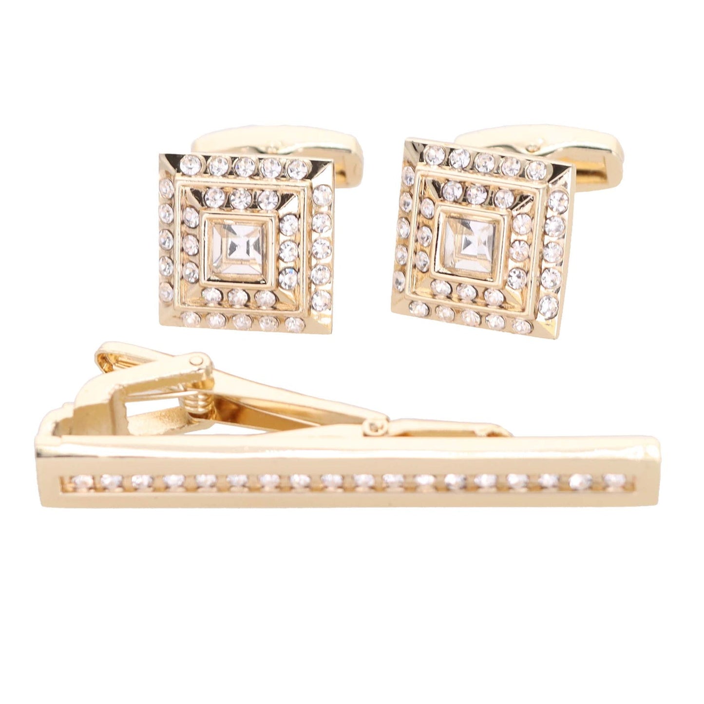 Vittorio Vico Gold Rhinestone Cufflinks & Tie Bar Set in Gift Box - Suits You Sir - CR - 052 -