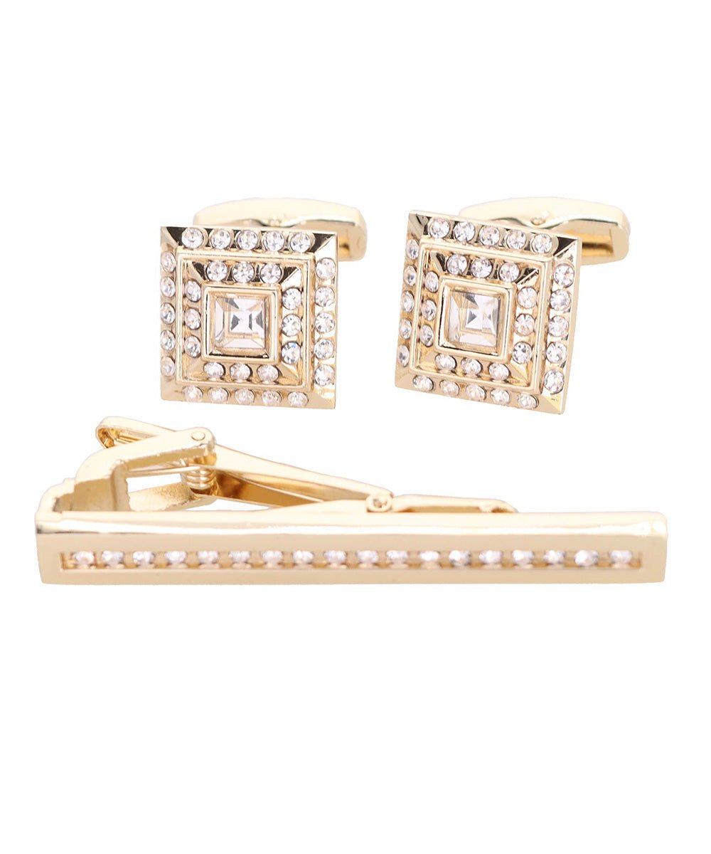 Vittorio Vico Gold Rhinestone Cufflinks & Tie Bar Set in Gift Box - Suits You Sir - CR - 052 -