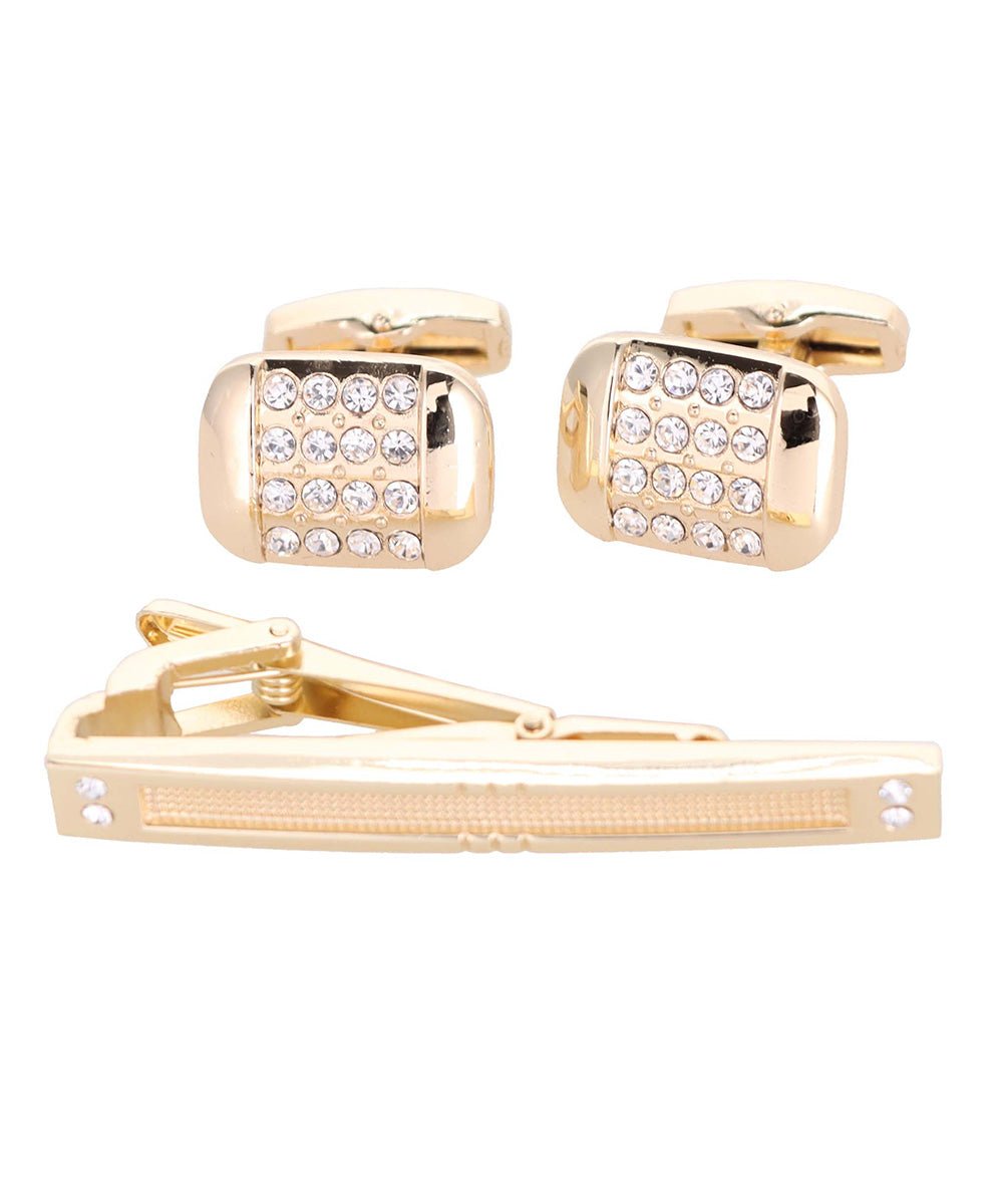Vittorio Vico Gold Rhinestone Cufflinks & Tie Bar Set in Gift Box - Suits You Sir - CR - 053 -