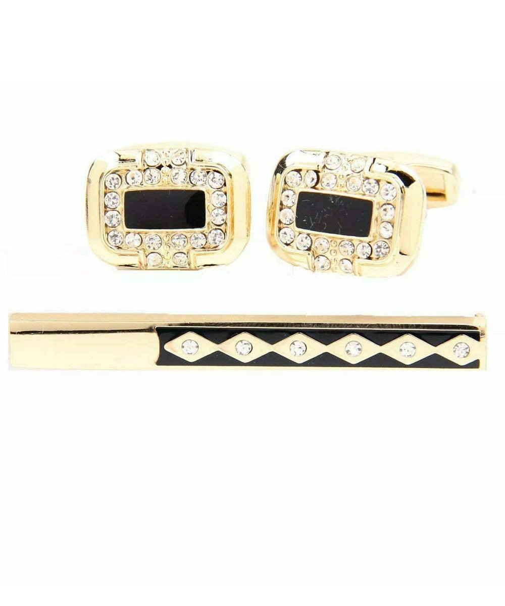 Vittorio Vico Gold Rhinestone Cufflinks & Tie Bar Set in Gift Box - Suits You Sir - CR - 057 -