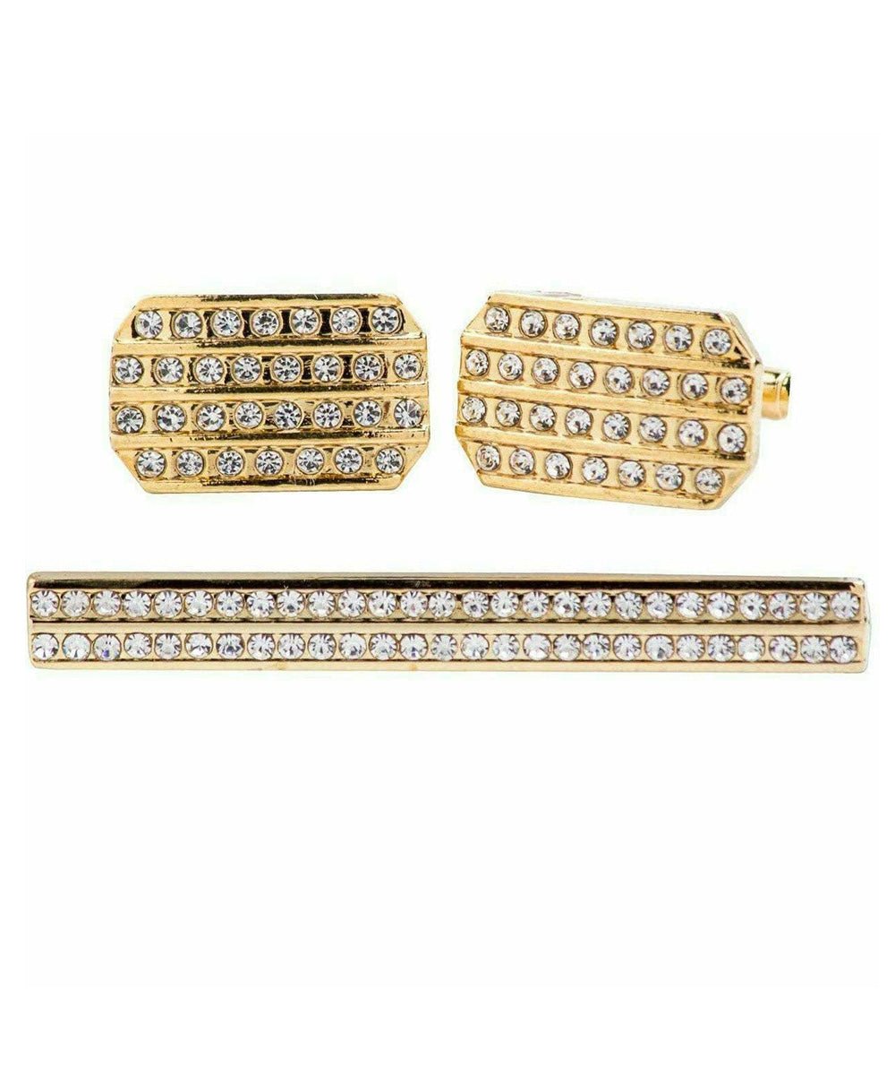 Vittorio Vico Gold Rhinestone Cufflinks & Tie Bar Set in Gift Box - Suits You Sir - CR - 059 -