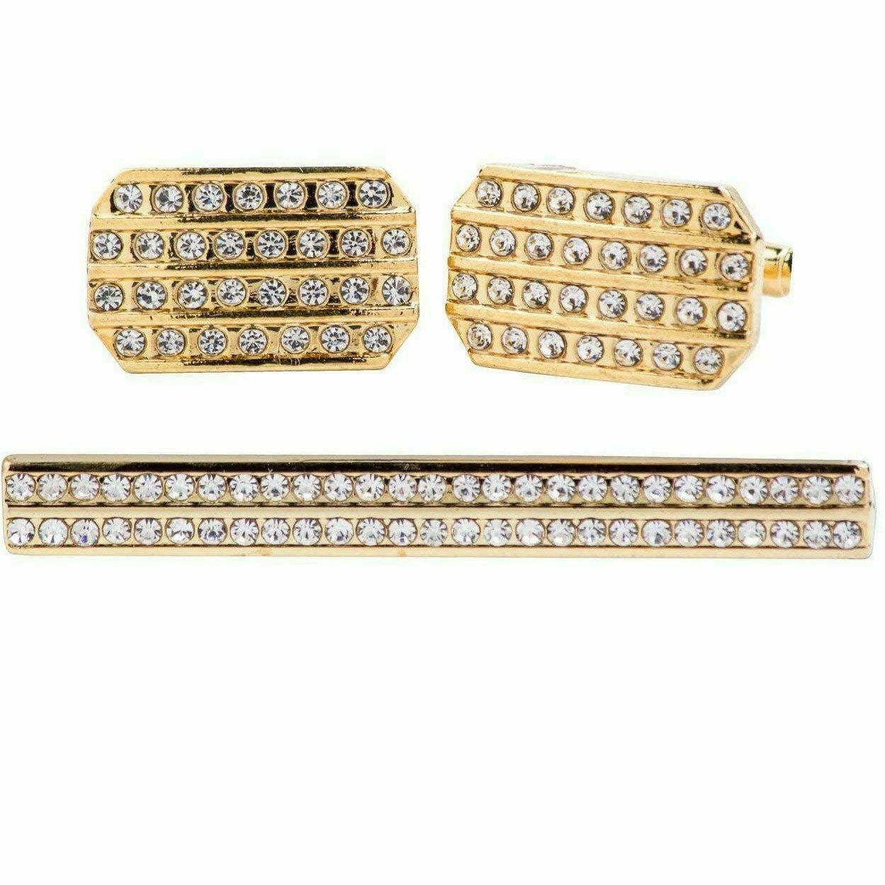Vittorio Vico Gold Rhinestone Cufflinks & Tie Bar Set in Gift Box - Suits You Sir - CR - 059 -