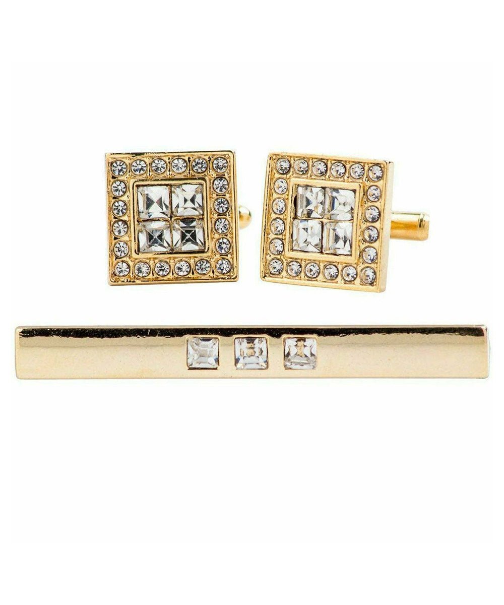Vittorio Vico Gold Rhinestone Cufflinks & Tie Bar Set in Gift Box - Suits You Sir - CR - 062 -
