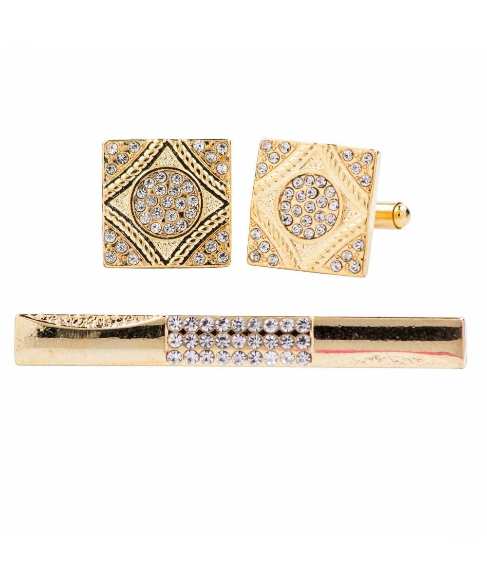 Vittorio Vico Gold Rhinestone Cufflinks & Tie Bar Set in Gift Box - Suits You Sir - CR - 064 -