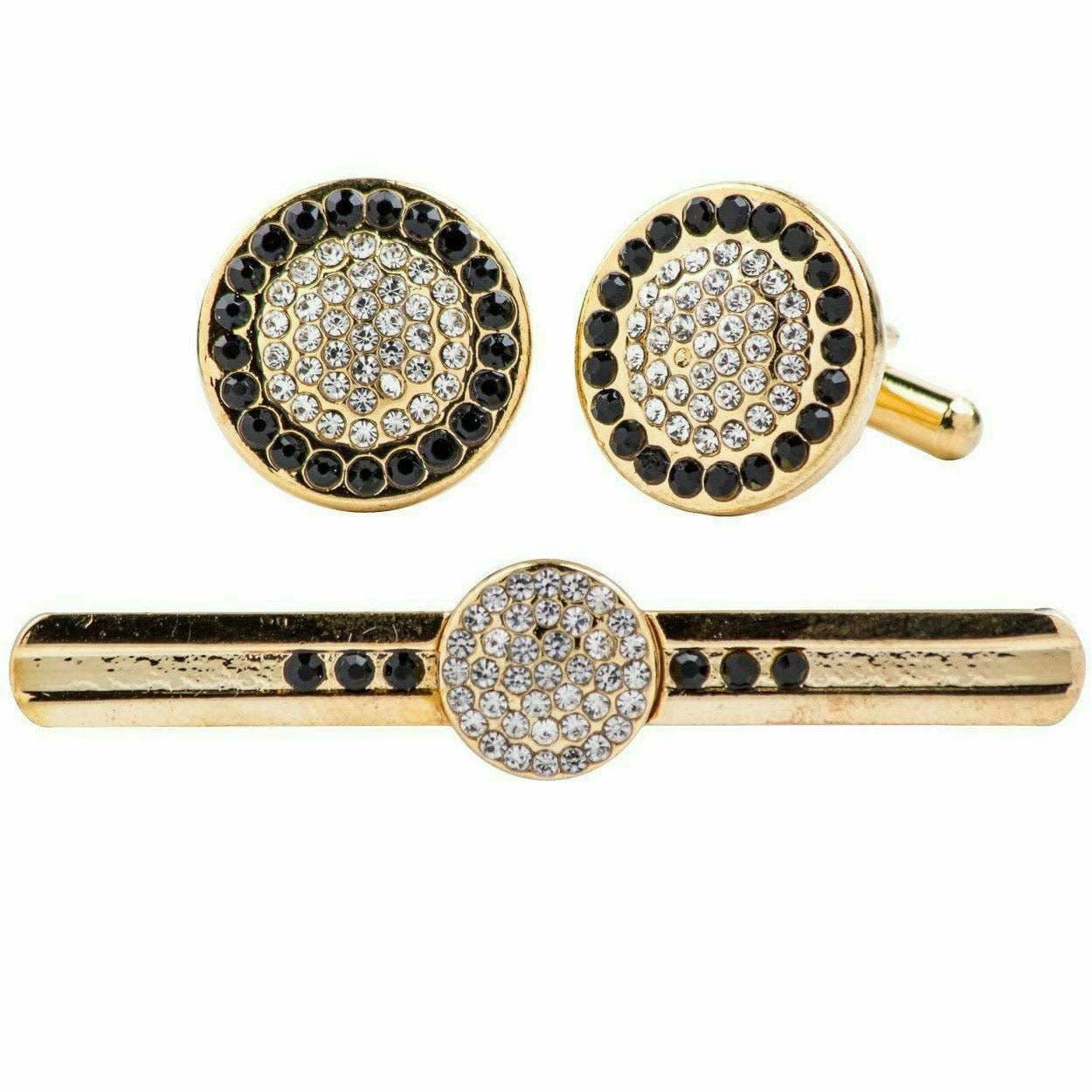 Vittorio Vico Gold Rhinestone Cufflinks & Tie Bar Set in Gift Box - Suits You Sir - CR - 067 -