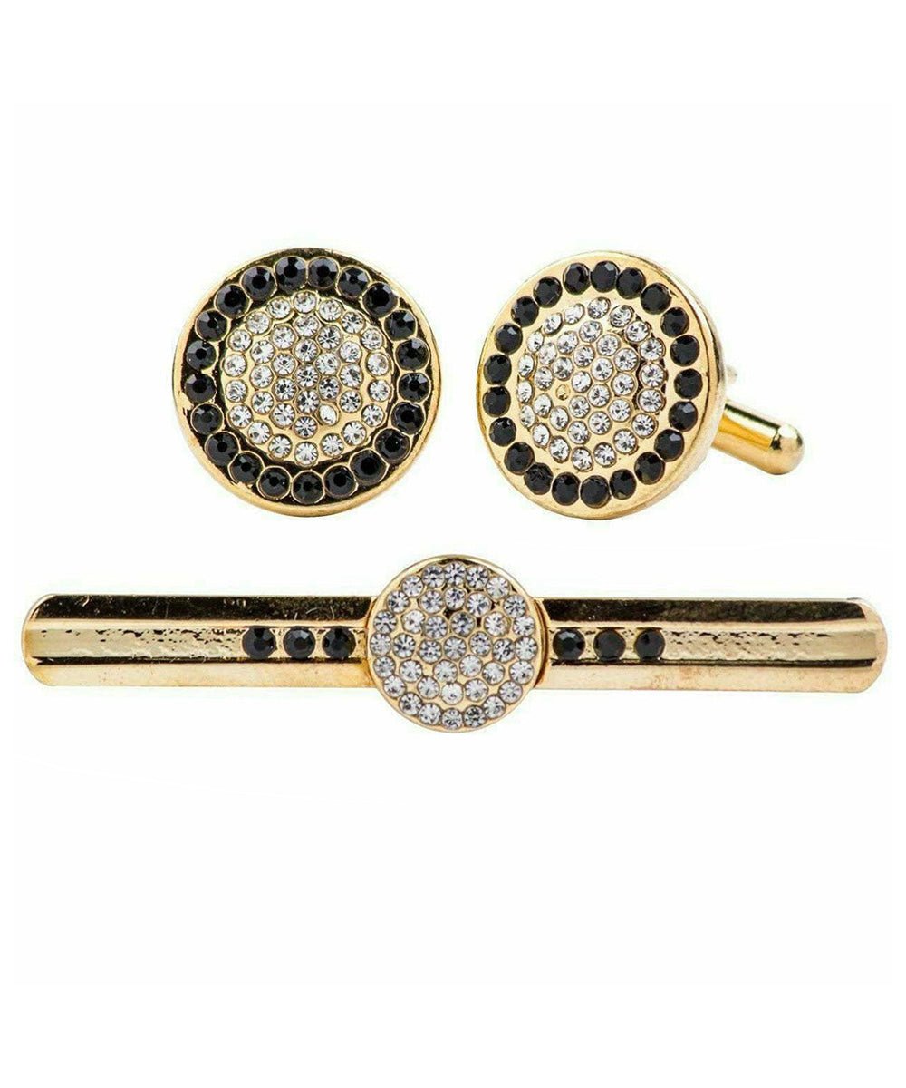 Vittorio Vico Gold Rhinestone Cufflinks & Tie Bar Set in Gift Box - Suits You Sir - CR - 067 -