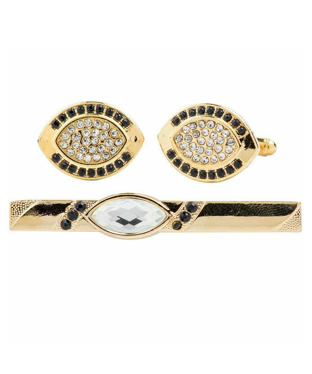 Vittorio Vico Gold Rhinestone Cufflinks & Tie Bar Set in Gift Box - Suits You Sir - CR - 069 -