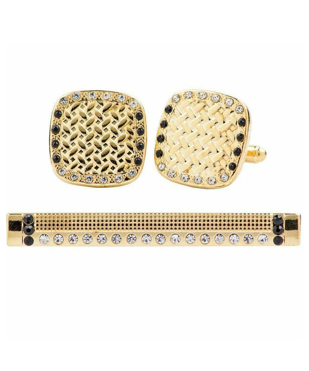 Vittorio Vico Gold Rhinestone Cufflinks & Tie Bar Set in Gift Box - Suits You Sir - CR - 072 -