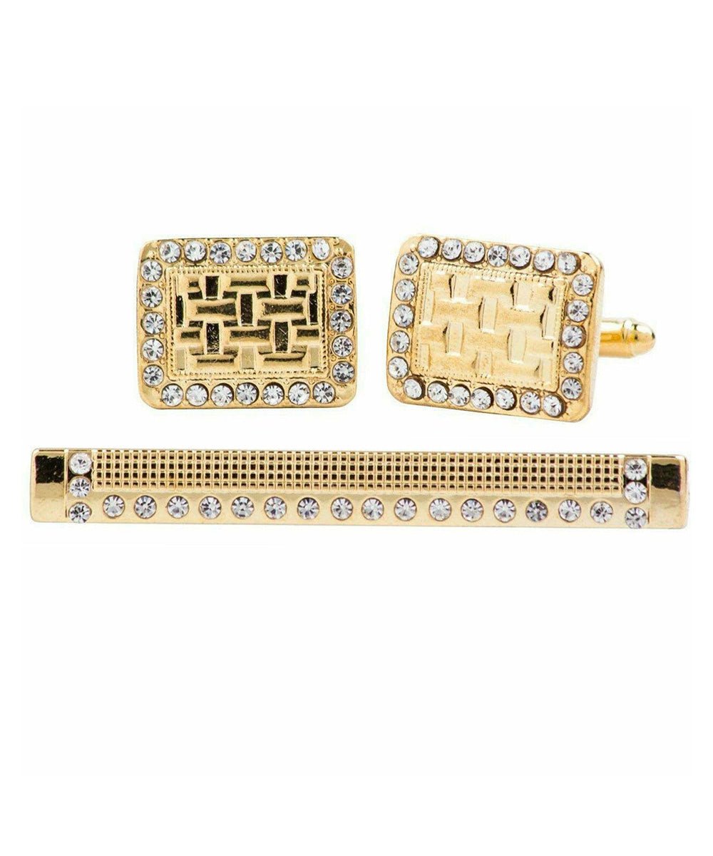 Vittorio Vico Gold Rhinestone Cufflinks & Tie Bar Set in Gift Box - Suits You Sir - CR - 075 -
