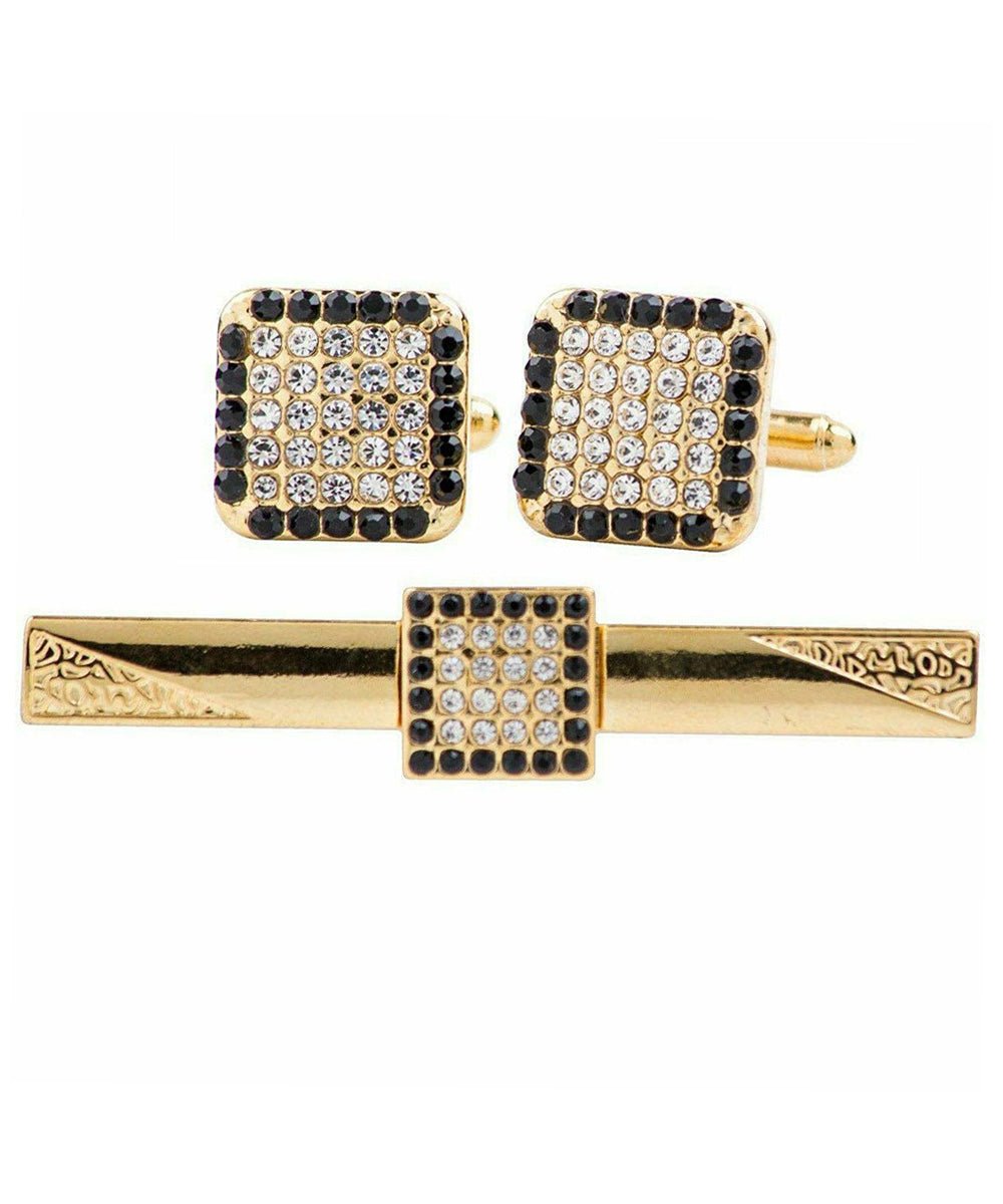 Vittorio Vico Gold Rhinestone Cufflinks & Tie Bar Set in Gift Box - Suits You Sir - CR - 078 -