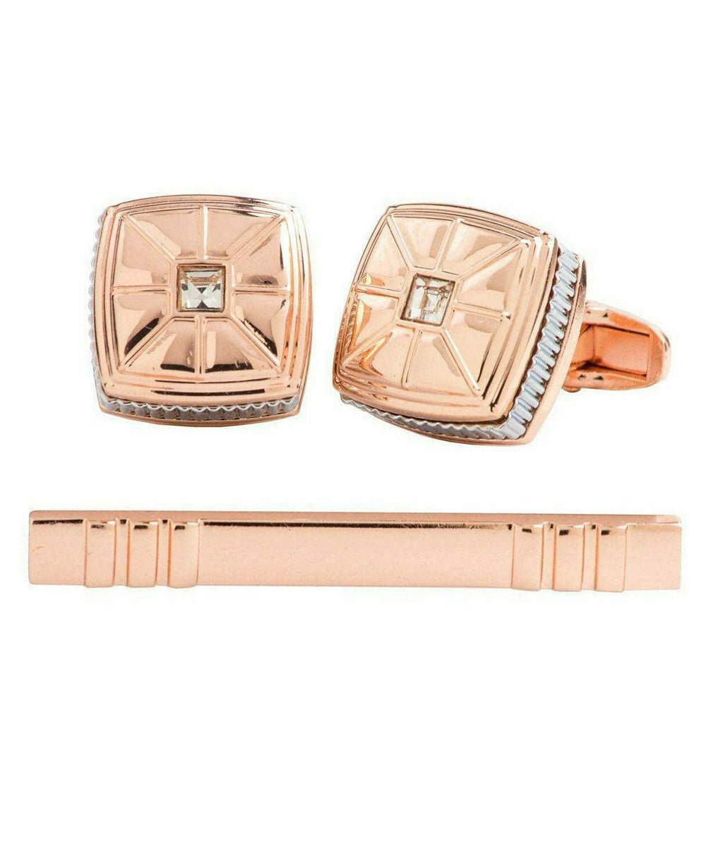Vittorio Vico Gold Rhinestone Cufflinks & Tie Bar Set in Gift Box - Suits You Sir - CR - 079 -