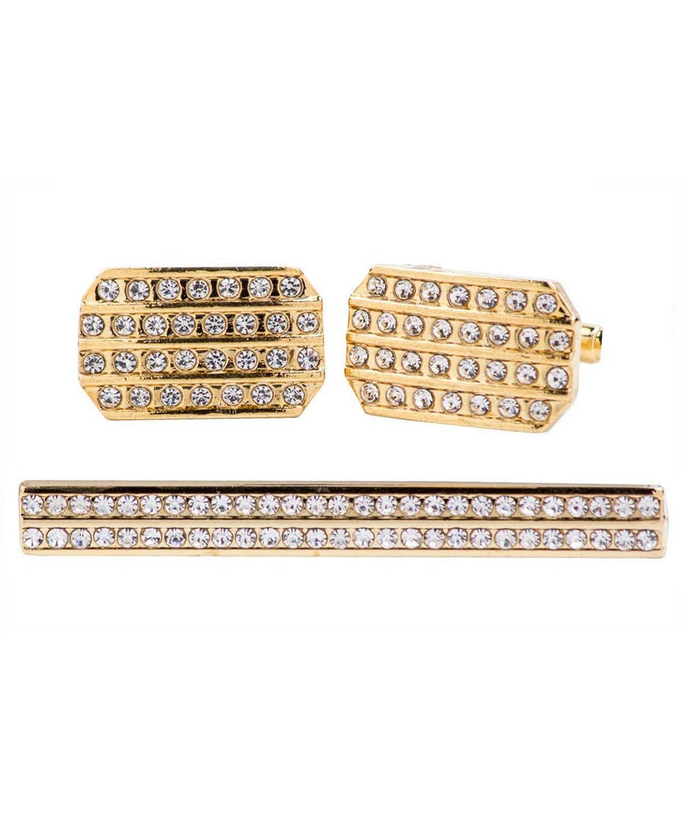 Vittorio Vico Gold Rhinestone Cufflinks & Tie Bar Set in Gift Box - Suits You Sir - CR - 079 -