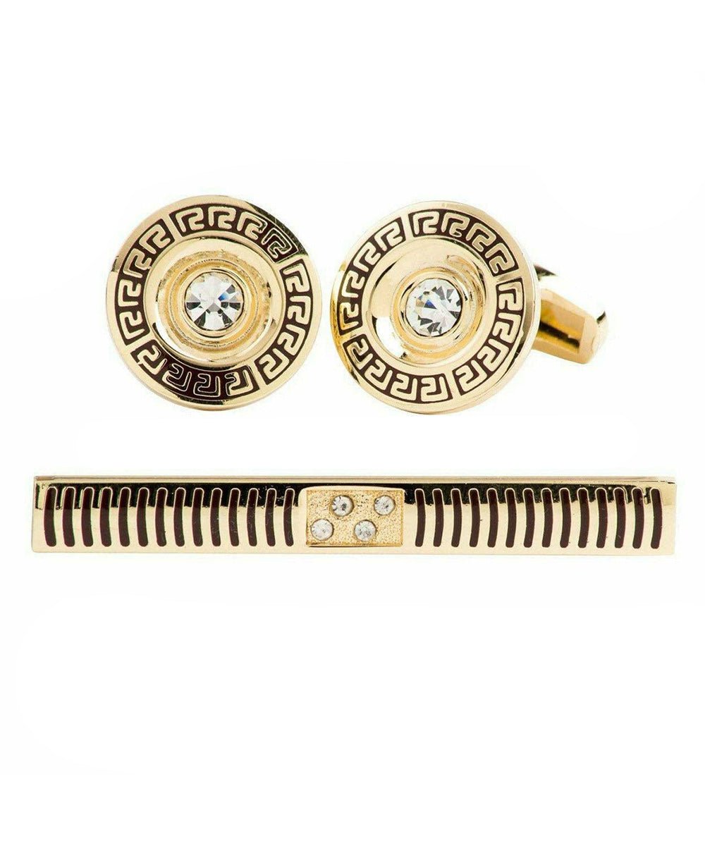Vittorio Vico Gold Rhinestone Cufflinks & Tie Bar Set in Gift Box - Suits You Sir - CR - 080 -