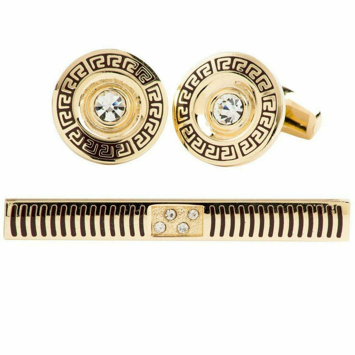Vittorio Vico Gold Rhinestone Cufflinks & Tie Bar Set in Gift Box - Suits You Sir - CR - 080 -