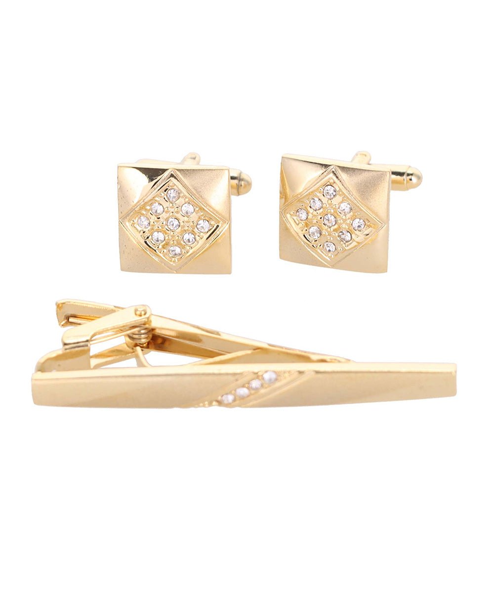 Vittorio Vico Gold Rhinestone Cufflinks & Tie Bar Set in Gift Box - Suits You Sir - CR - 084 -