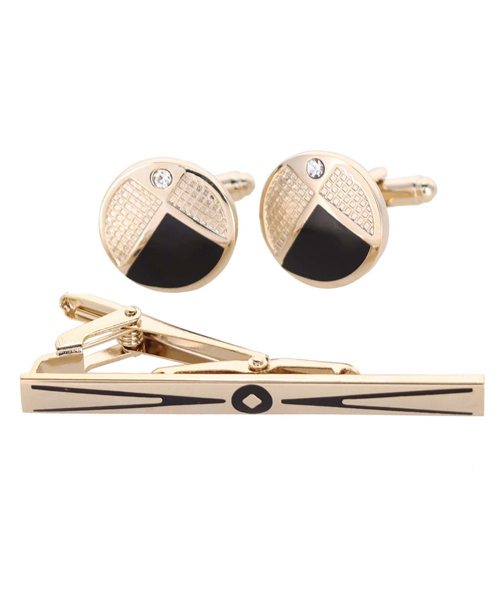 Vittorio Vico Gold Rhinestone Cufflinks & Tie Bar Set in Gift Box - Suits You Sir - CR - 087 -