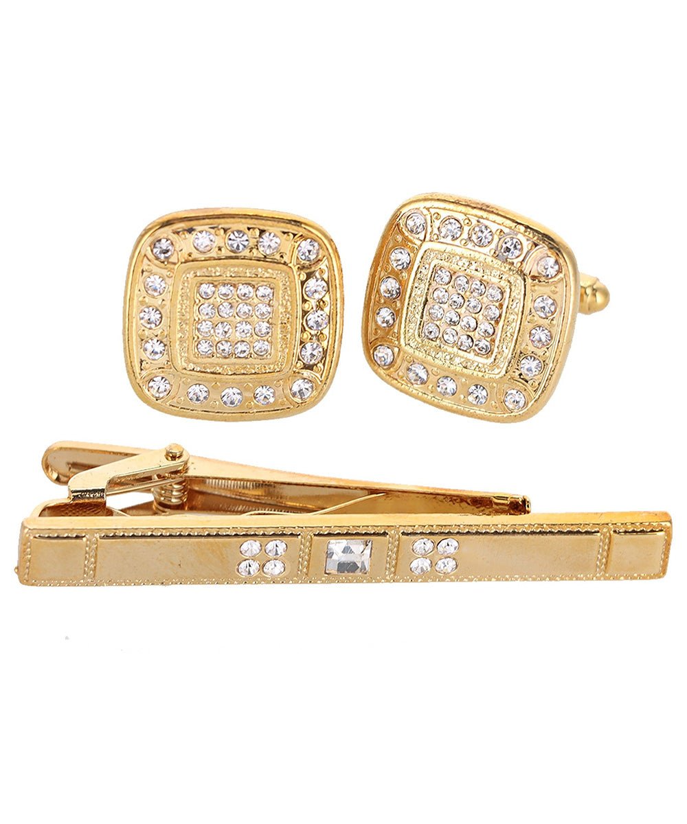 Vittorio Vico Gold Rhinestone Cufflinks & Tie Bar Set in Gift Box - Suits You Sir - CR - 093 -