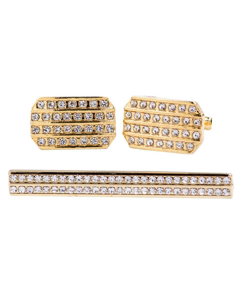 Vittorio Vico Gold Rhinestone Cufflinks & Tie Bar Set in Gift Box - Suits You Sir - Gold -
