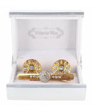 Vittorio Vico Gold Rhinestone Cufflinks & Tie Bar Set in Gift Box - Suits You Sir - Gold -
