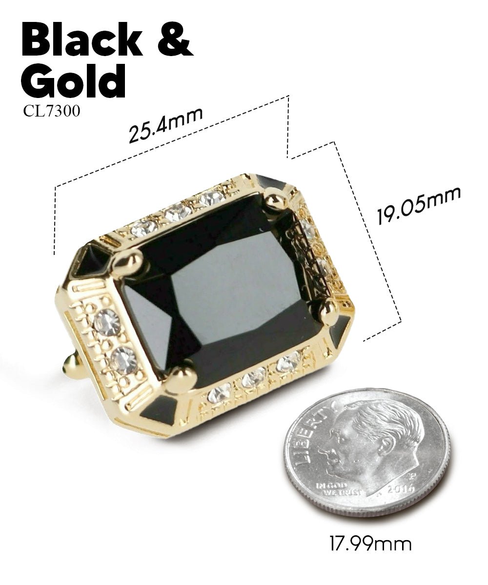 Vittorio Vico Large Big Rectangular Crystal Colorstone Cufflinks: CL73XX Series - Suits You Sir - Black and Gold -