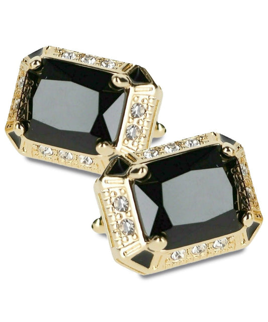 Vittorio Vico Large Big Rectangular Crystal Colorstone Cufflinks: CL73XX Series - Suits You Sir - Black and Gold -