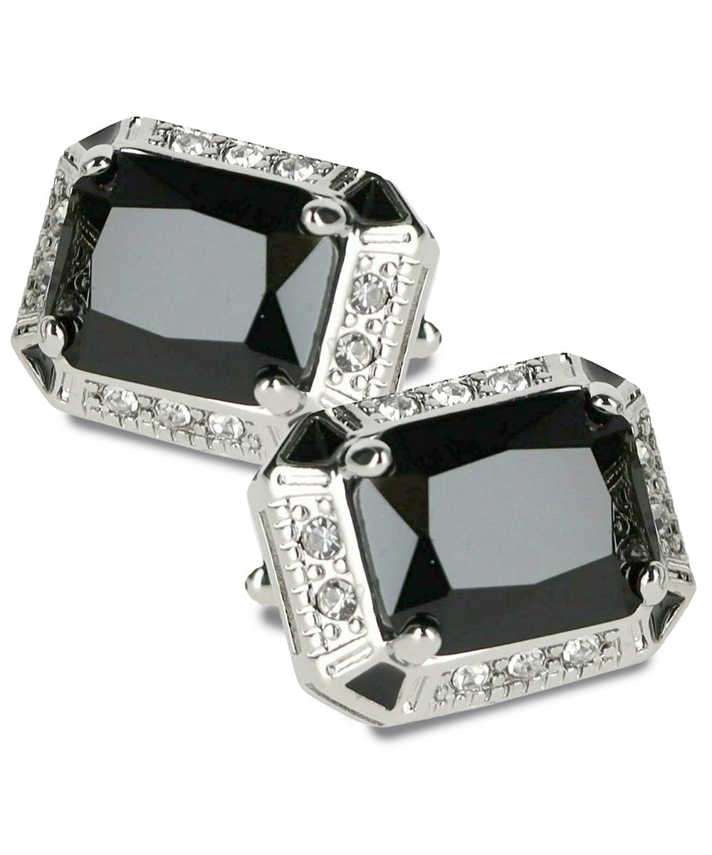 Vittorio Vico Large Big Rectangular Crystal Colorstone Cufflinks: CL73XX Series - Suits You Sir - Black and Silver -